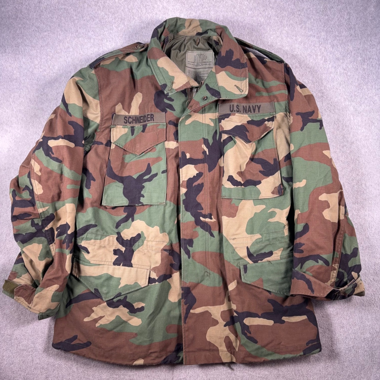 Vtg M-65 Field Jacket Mens M Reg With Liner Camo Woodland Us Navy Schneider Coat